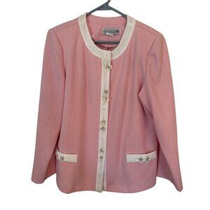 Vintage Pablo Collection Textured Jacket 14P Pink Floral and Pearl Accents